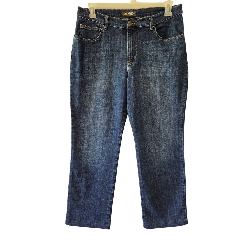 Lee Straight Leg Relaxed Fit Jeans Womens 14 (HEMMED to fit Short) Dk Wash Blue